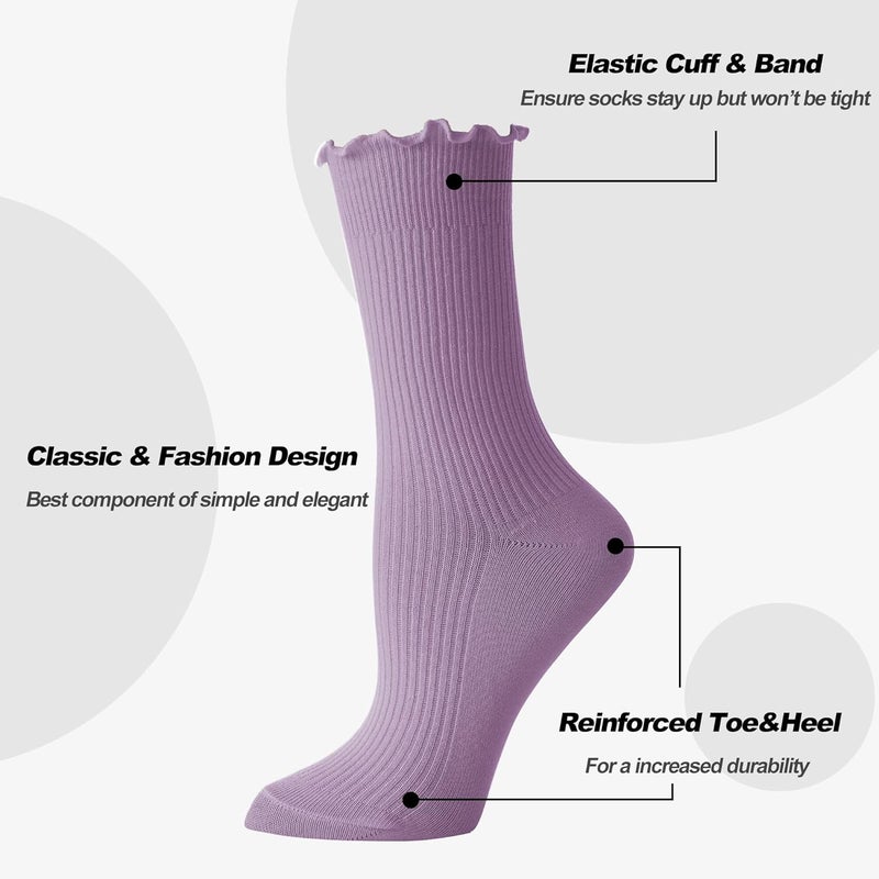 BISOUSOX Ruffle Socks Woman, White Boot Cozy Crew Cute Frilly Ankle Dress Socks for Women Girls Turn-Cuff Size 5 7-9 - Image 3